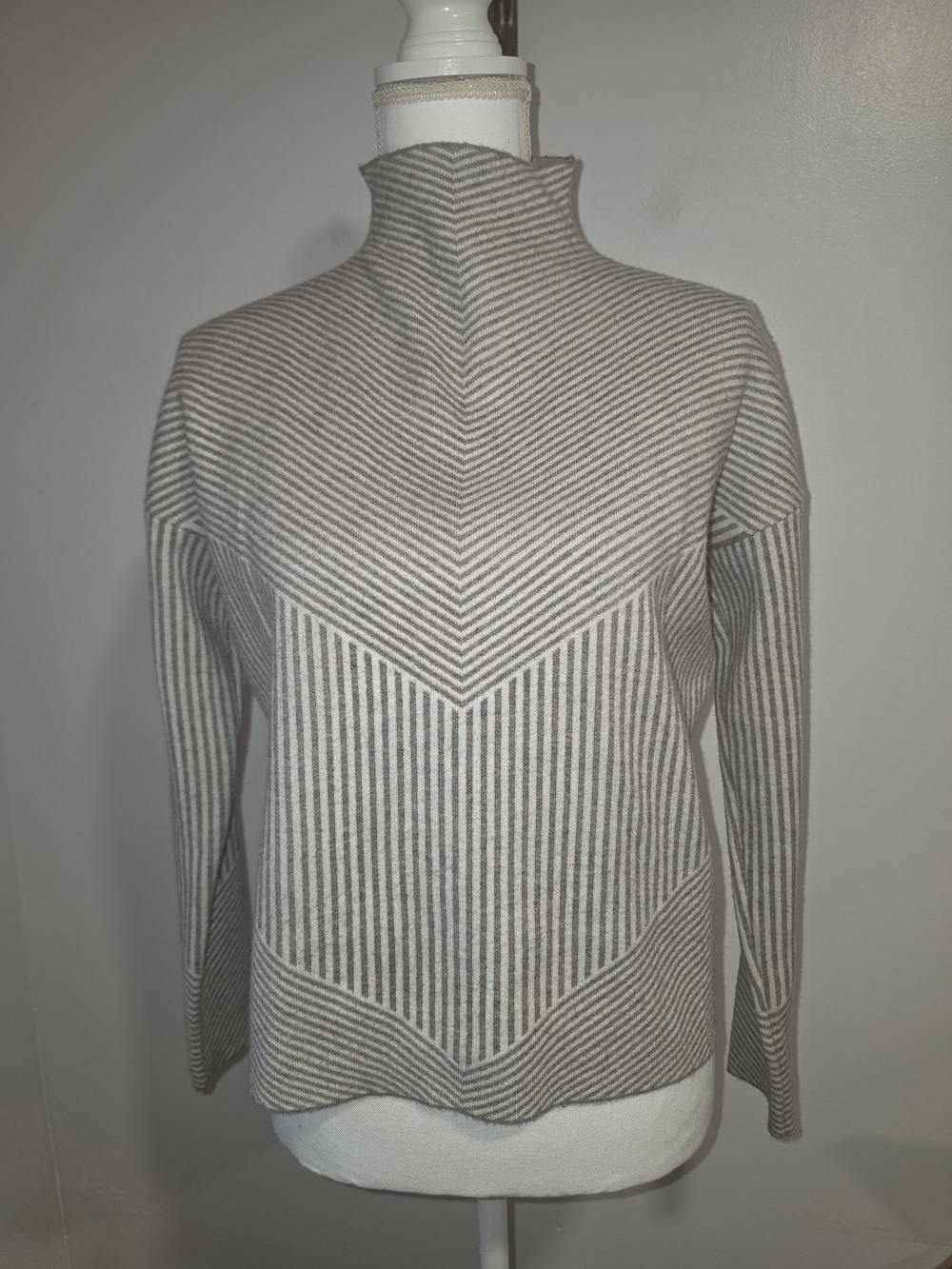 Cynthia Rowley Striped High-Neck Sweater in Taupe & Cream Women's Size Medium